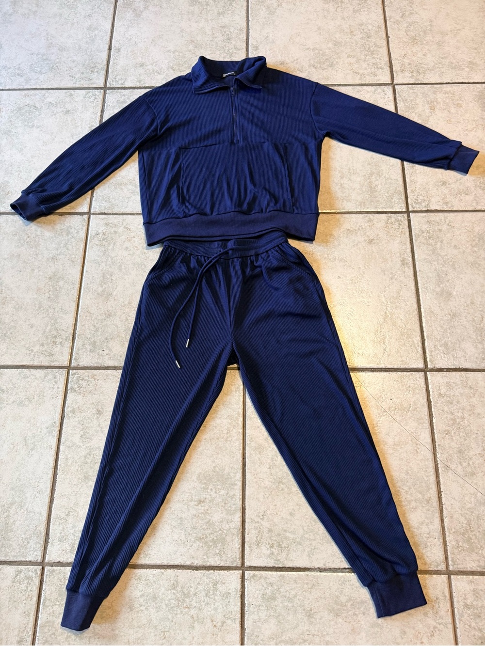 AthLeisure Preppy Prettygarden Relaxed Navy Ribbed Joggers with Drawstring Waist - Picture 4 of 8